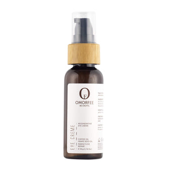Omorfee organic and all natural eye cream for dark circles and eye puffiness. Eye cream with coffee oil.