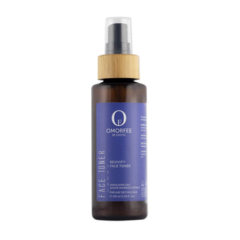 Omorfee organic and natural anti-aging face toner. Daily use face toner for younger skin. Face toner with Himalayan salt and sugar seaweed extract.