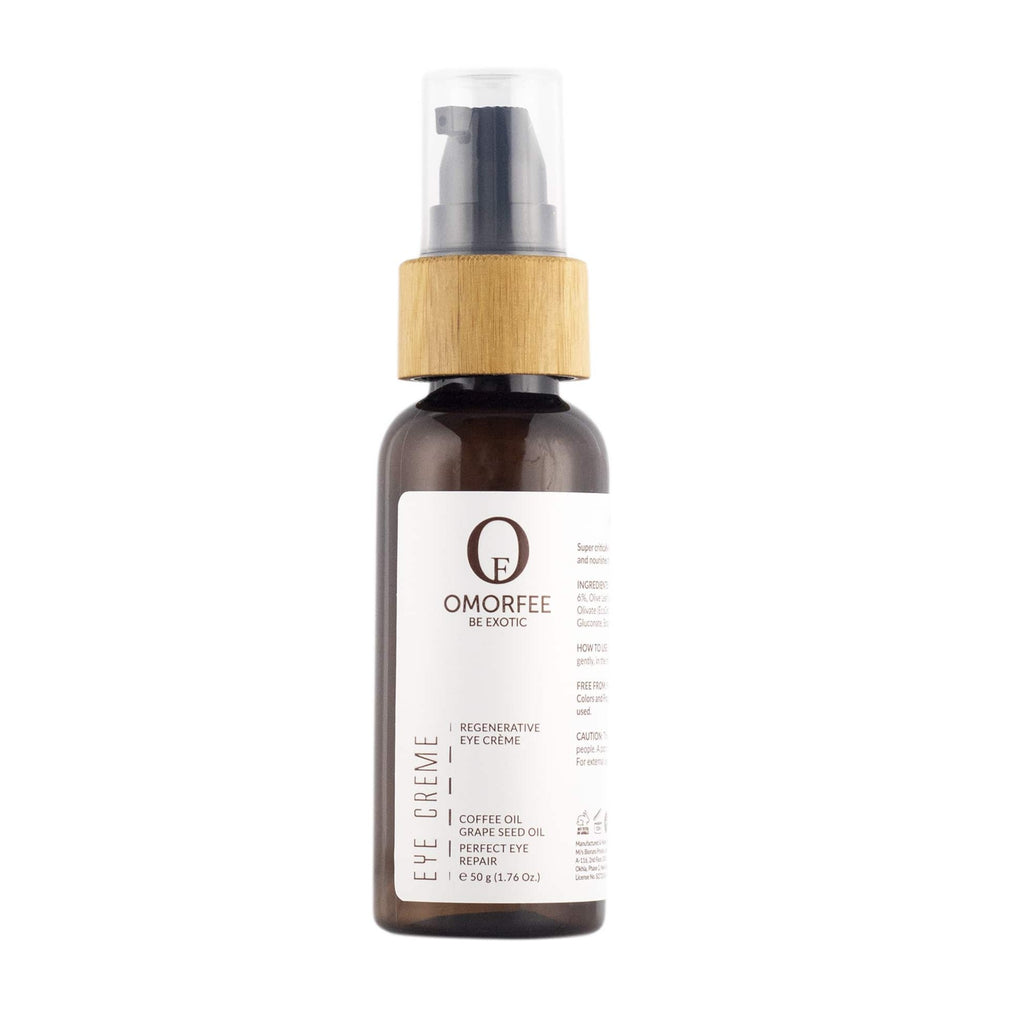 Omorfee organic and all natural eye cream for dark circles and eye puffiness. Eye cream with coffee oil. 