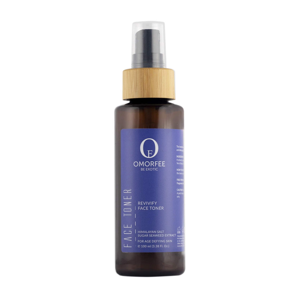 Omorfee organic and natural anti-aging face toner. Daily use face toner for younger skin. Face toner with Himalayan salt and sugar seaweed extract. 